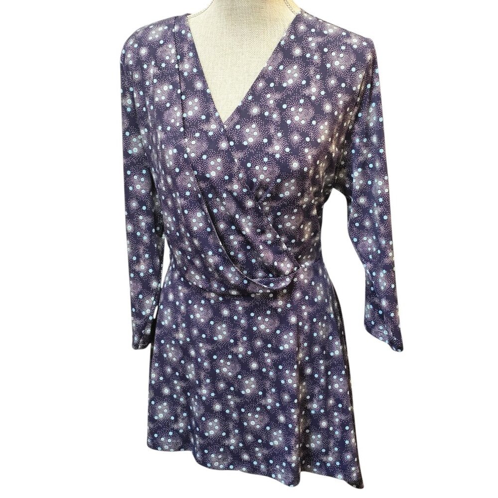 Chaus New York Vintage Garden Navy Women's Peplum Tunic Top NWT Size 1X
